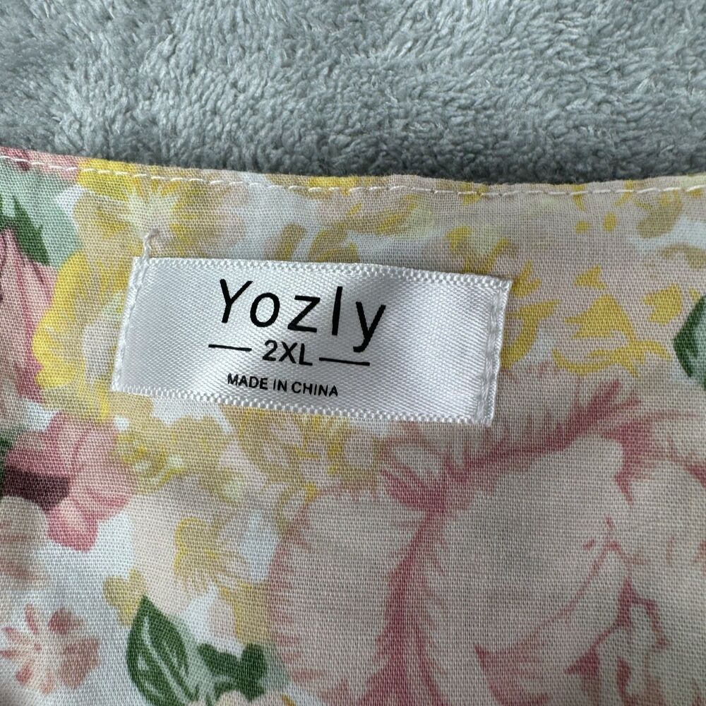 Yozly Dress Women's 2XL House Pastel Floral Short Sleeve Snap Front Pockets Top - Picture 3 of 11